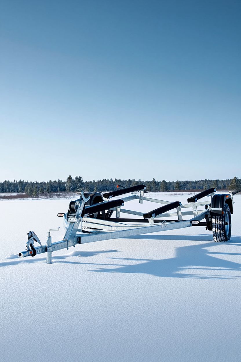 Зимний прицеп на фоне зимнего пейзажа
