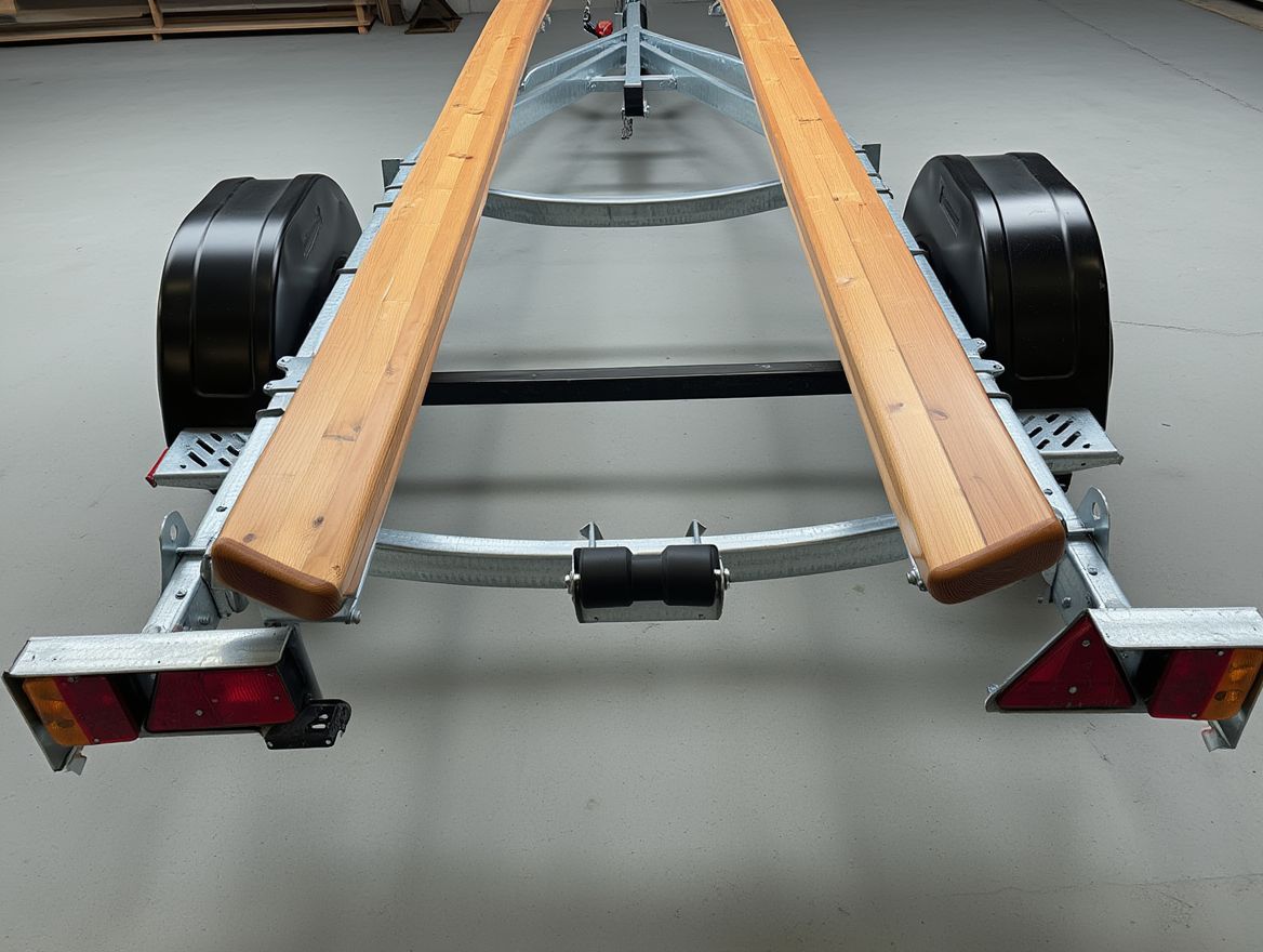 Деревянные ложементы для лодочного прицепа, установленные на прицепе