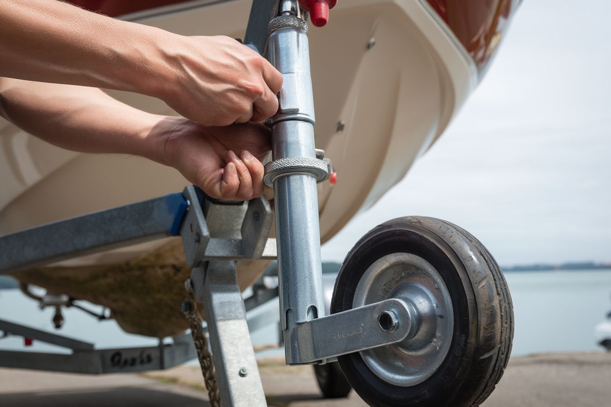 Установка опорного колеса лодочного прицепа