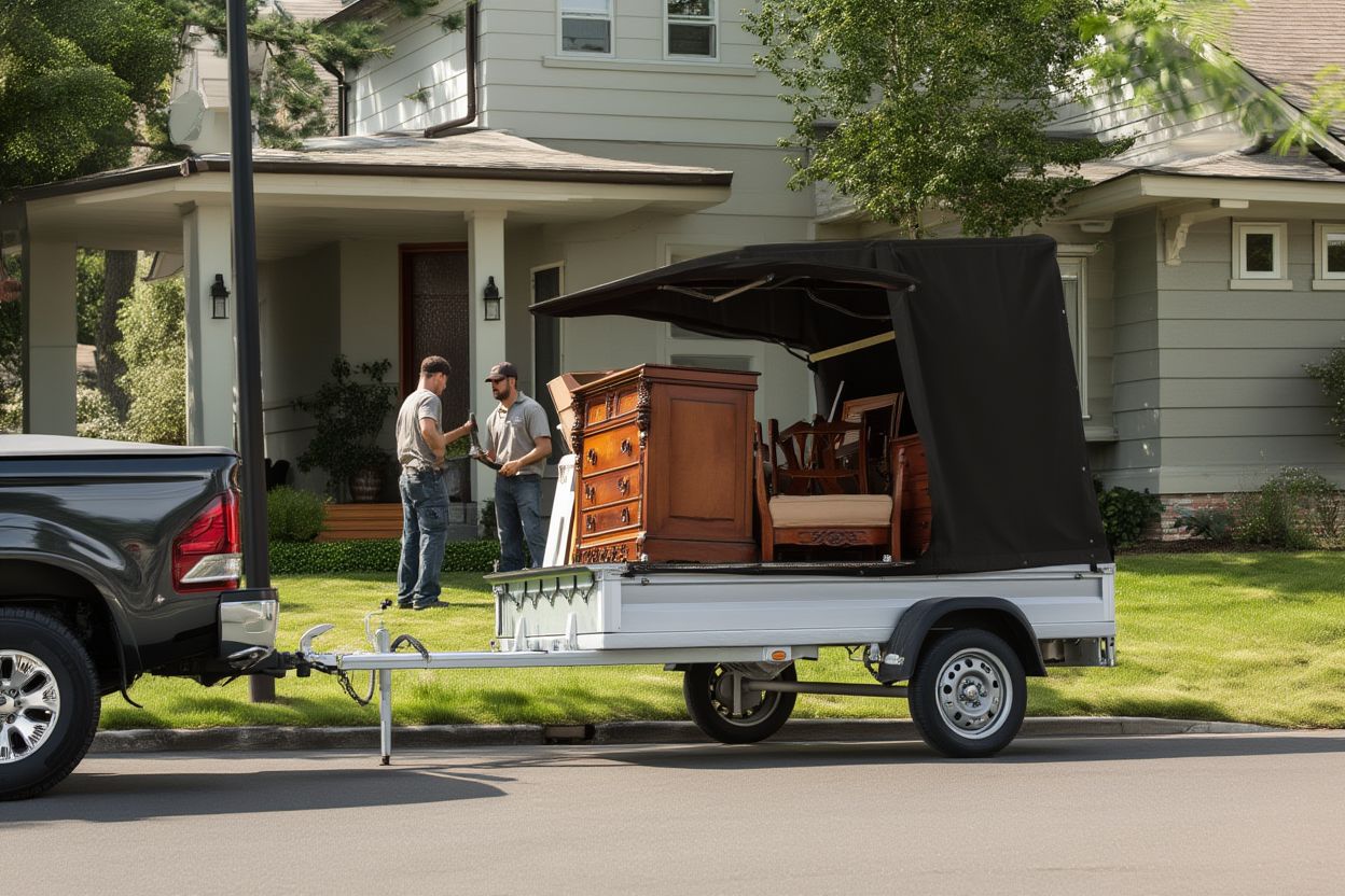 Тентованный прицеп в эксплуатации, перевозка мебели