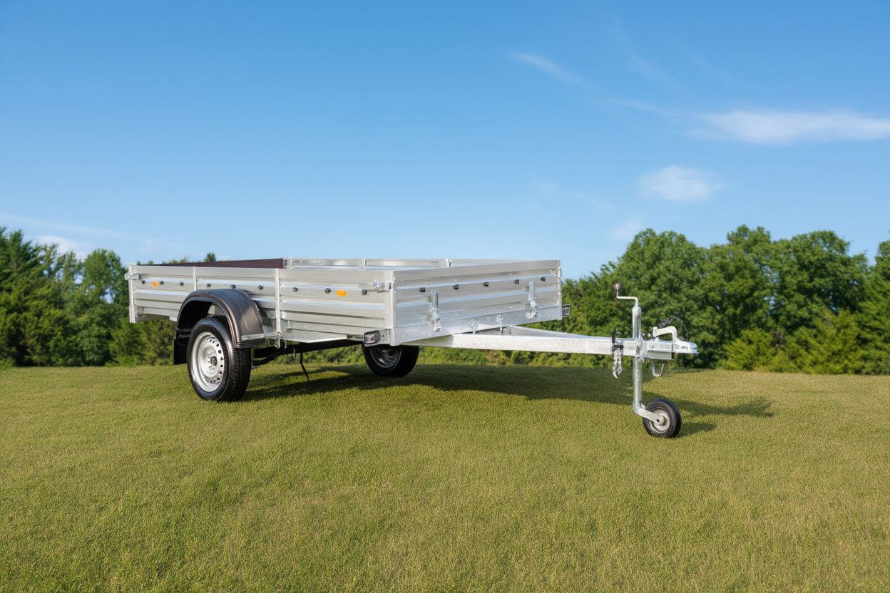Бортовой прицеп с откидными бортами на фоне природы