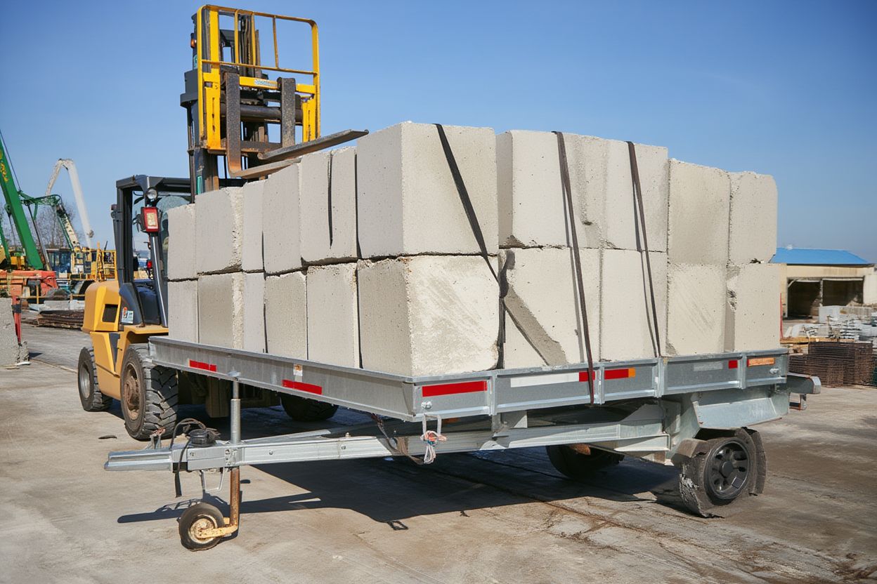 Процесс загрузки усиленного бортового прицепа тяжелыми грузами