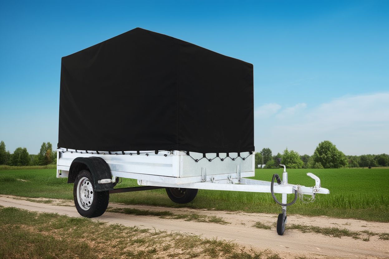 Бортовой прицеп с тентом на фоне природы
