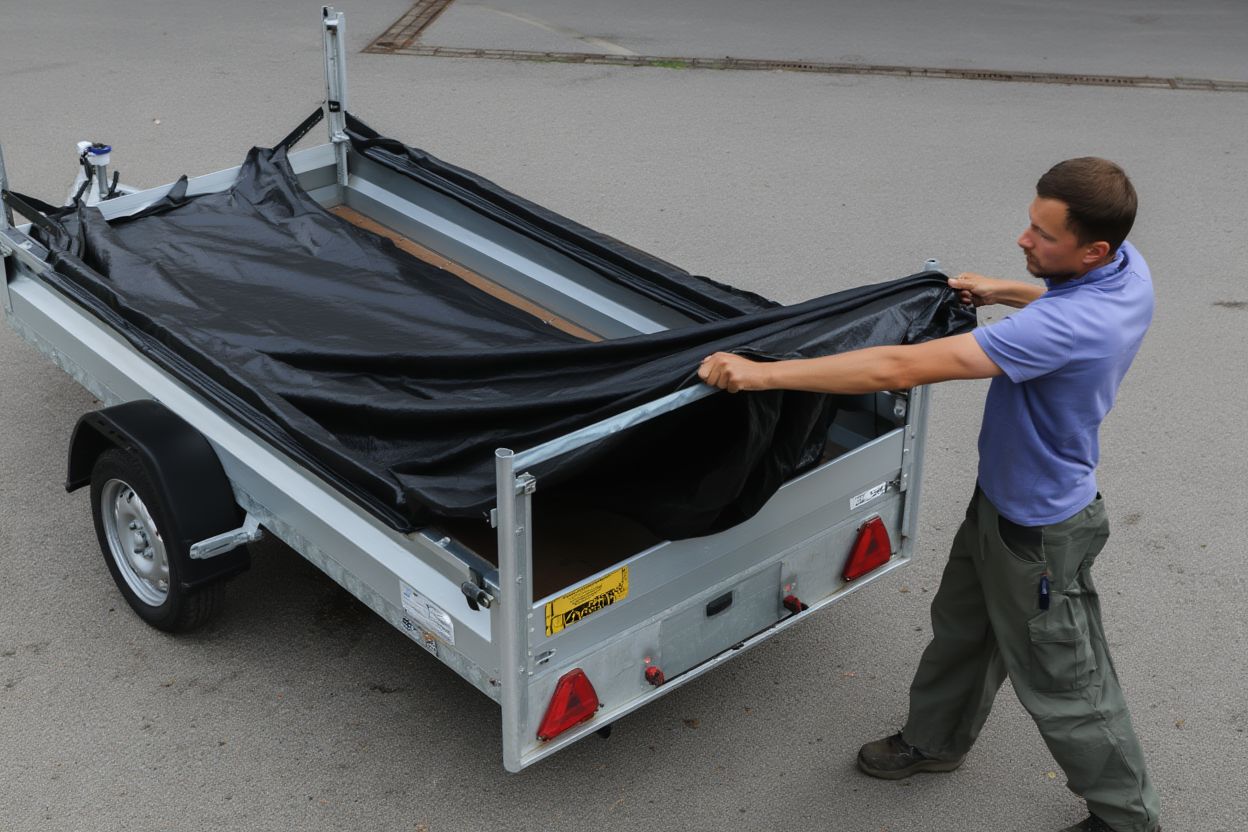 Процесс установки тента на бортовой прицеп