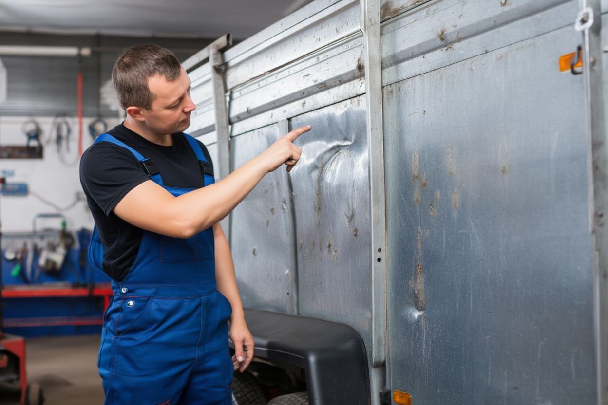 Осмотр бортов прицепа на наличие повреждений