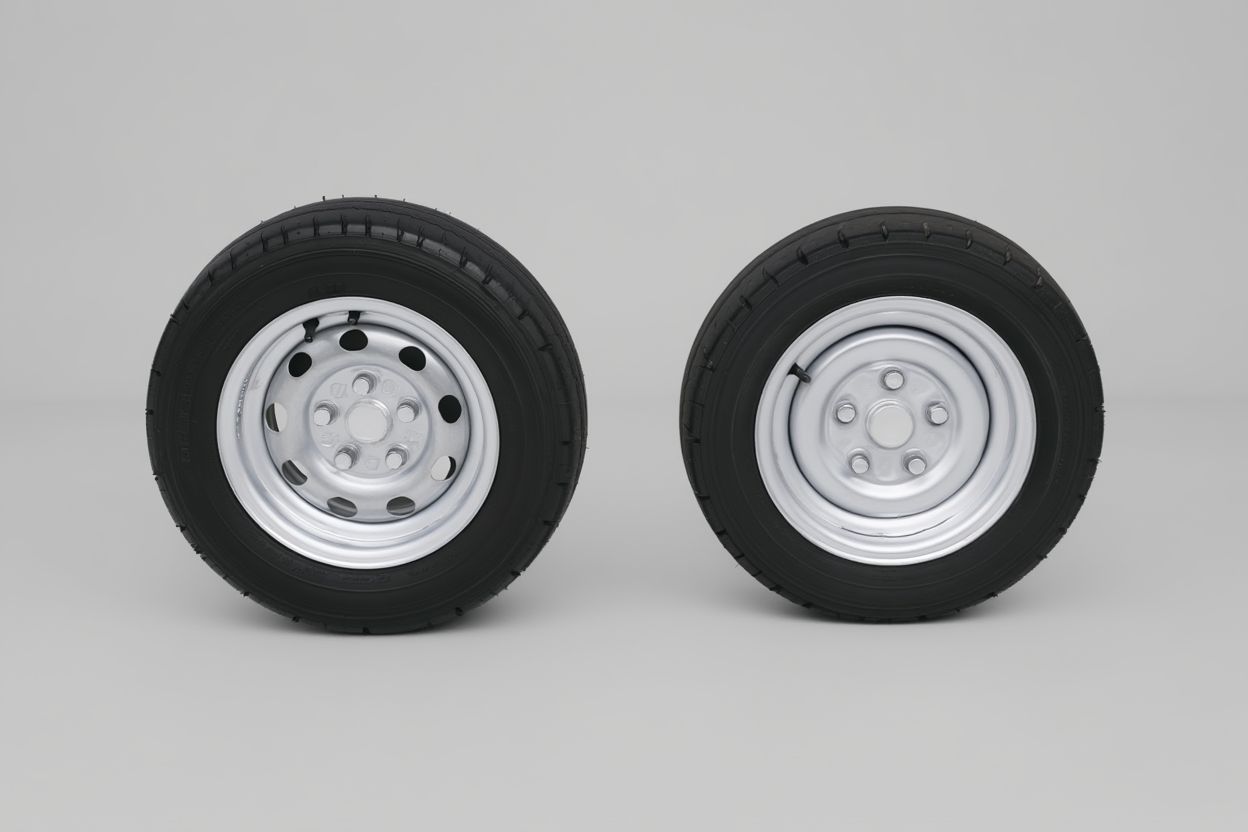 Колеса для прицепа R14 и R15, показывающие различия в размере